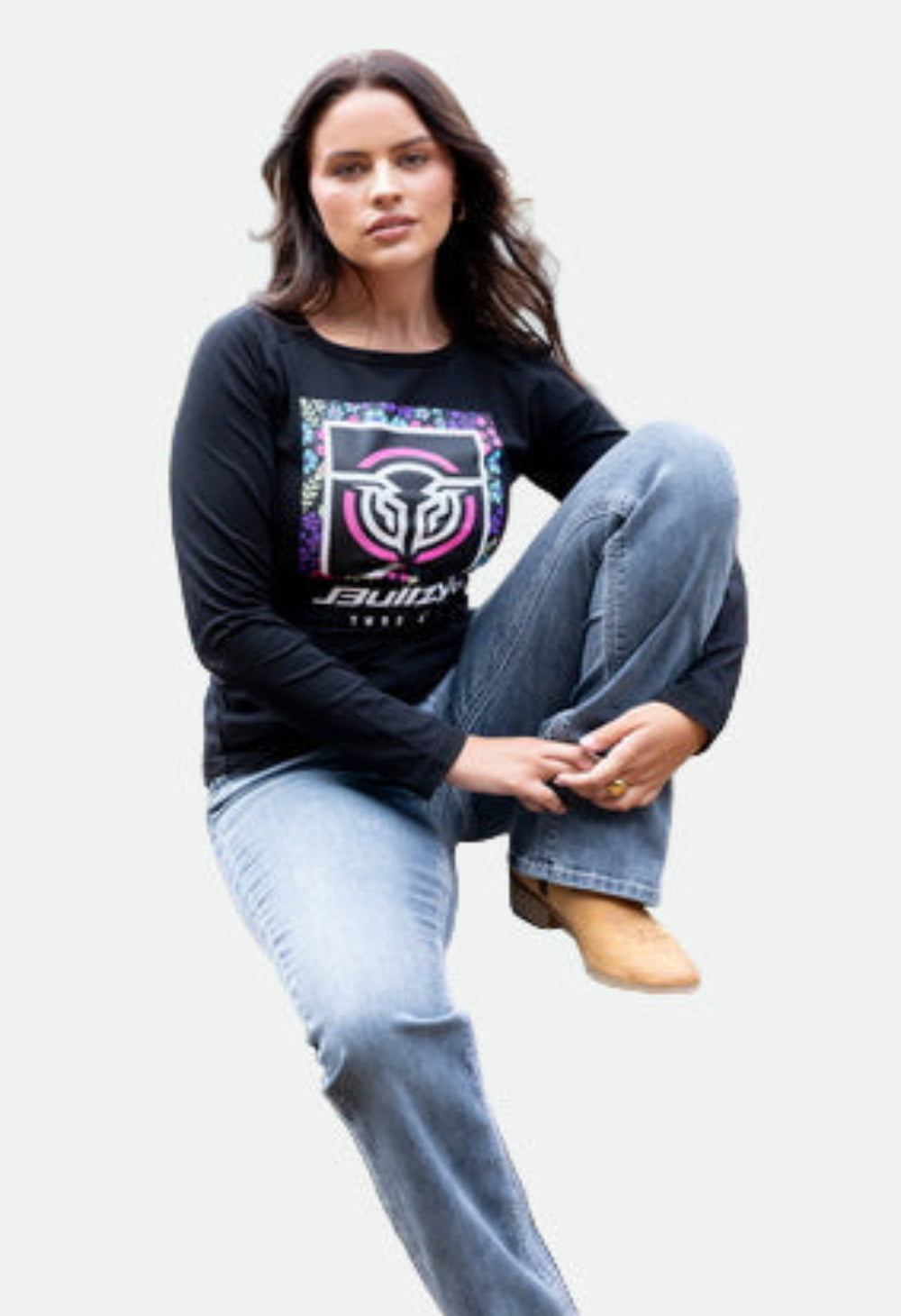 BULLZYE WOMENS LOGAN LONG SLEEVE RAGLAN TEE - BLACK