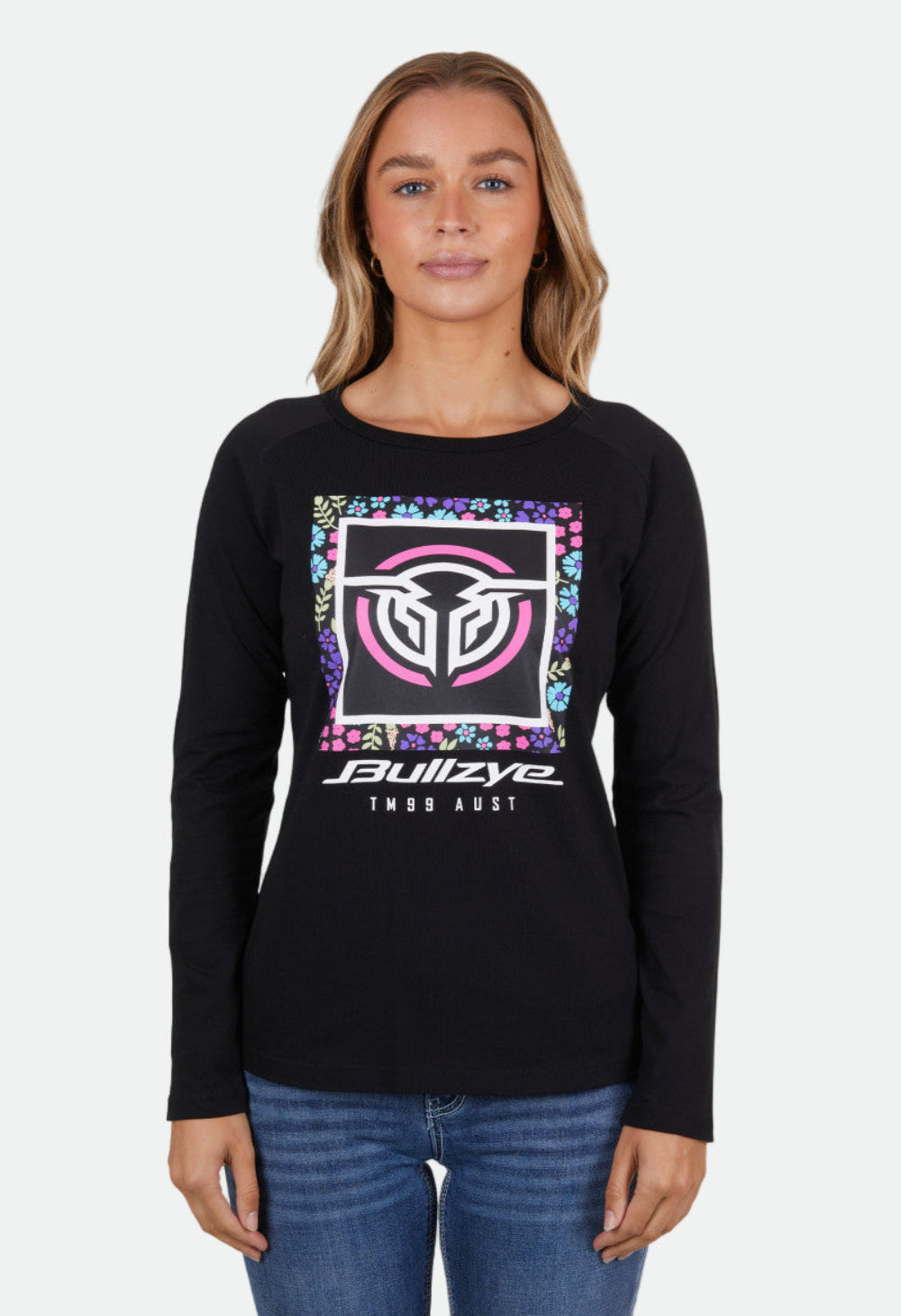 BULLZYE WOMENS LOGAN LONG SLEEVE RAGLAN TEE - BLACK