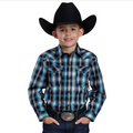 Roper Boys West Made Collection LS Plaid Blue