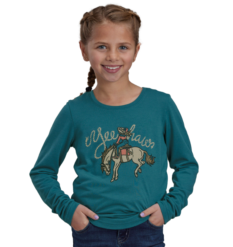 Roper Girls Five Star Collection LS Tee Solid Blue